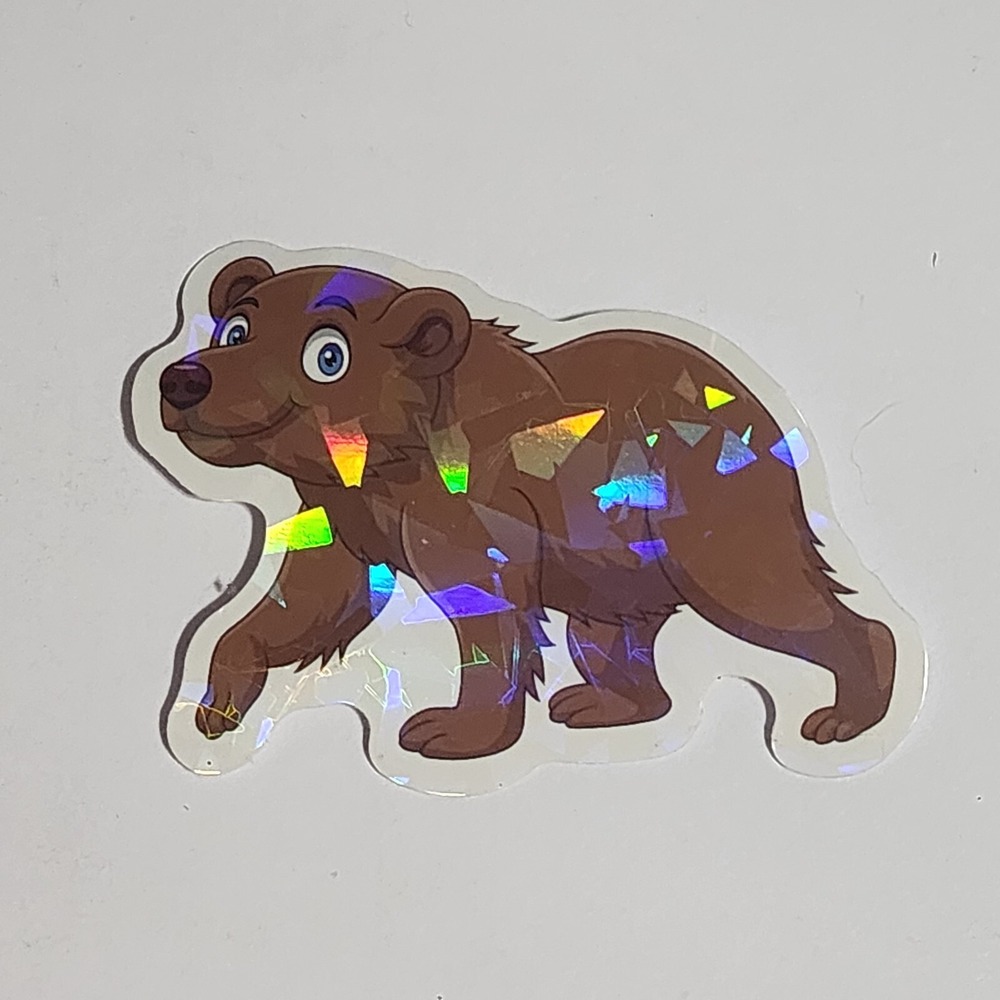 Brown Bear Cartoon Sticker Decal Shiny Holographic Prismatic 2.5 inch Vinyl